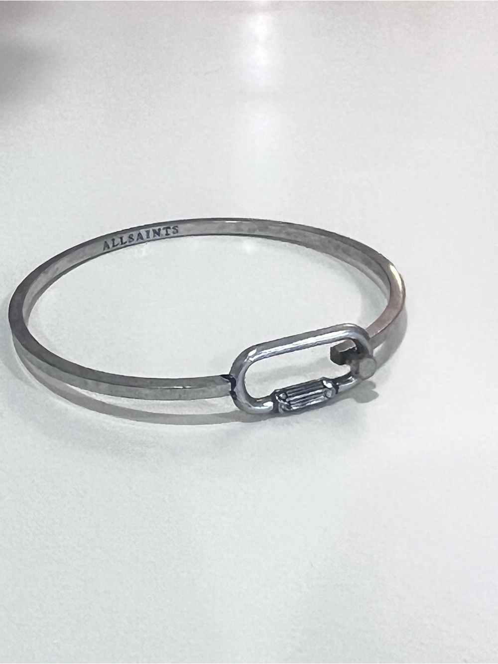 All Saints Silver Carabiner-Style Bangle Bracelet
